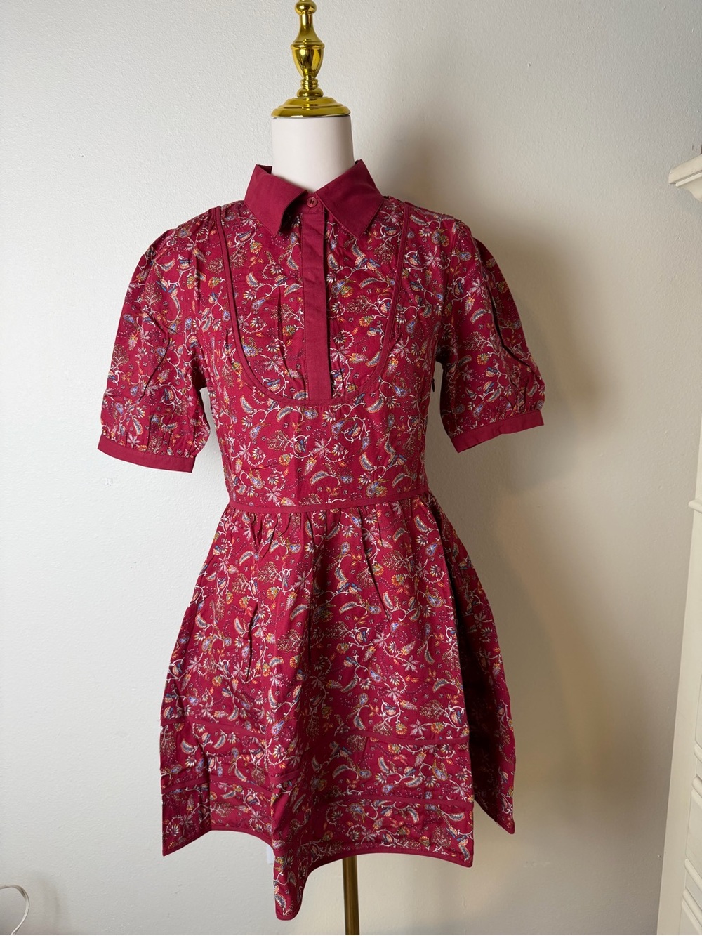 Women's Avara Burgundy flowered collared Dress